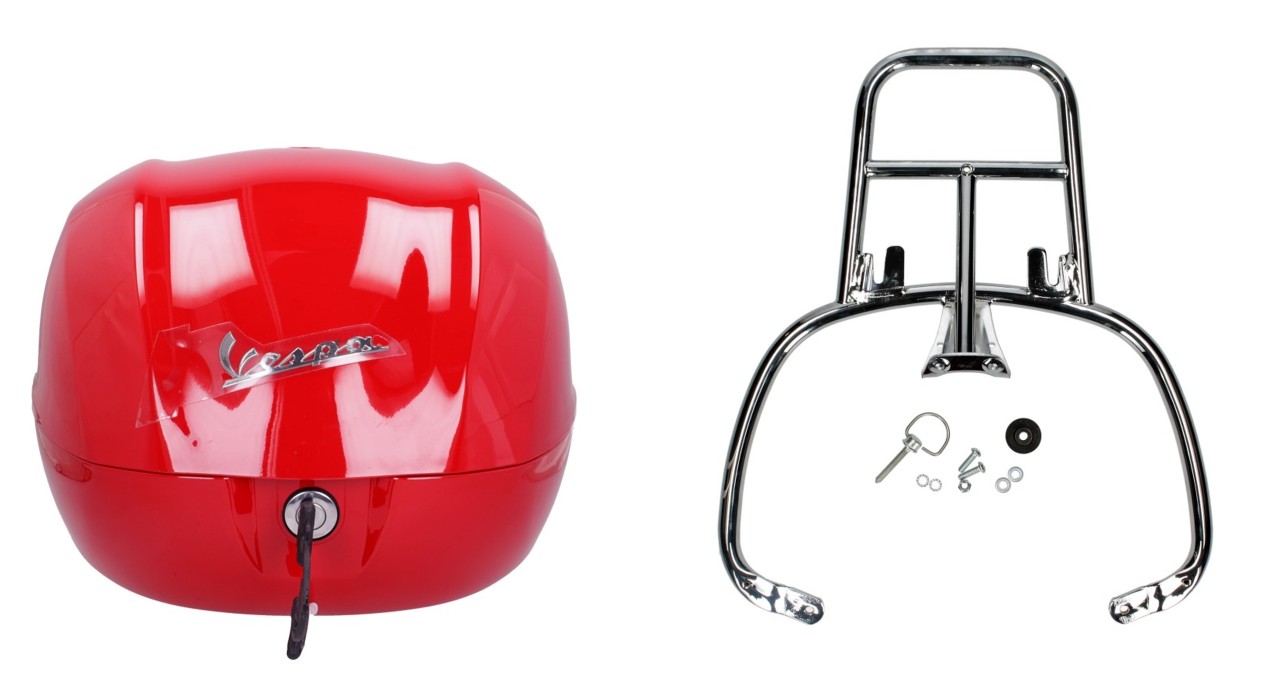 Topcase Kit 32L rot dragon (894), Gepäckträger chrom für Vespa Sprint / Primavera