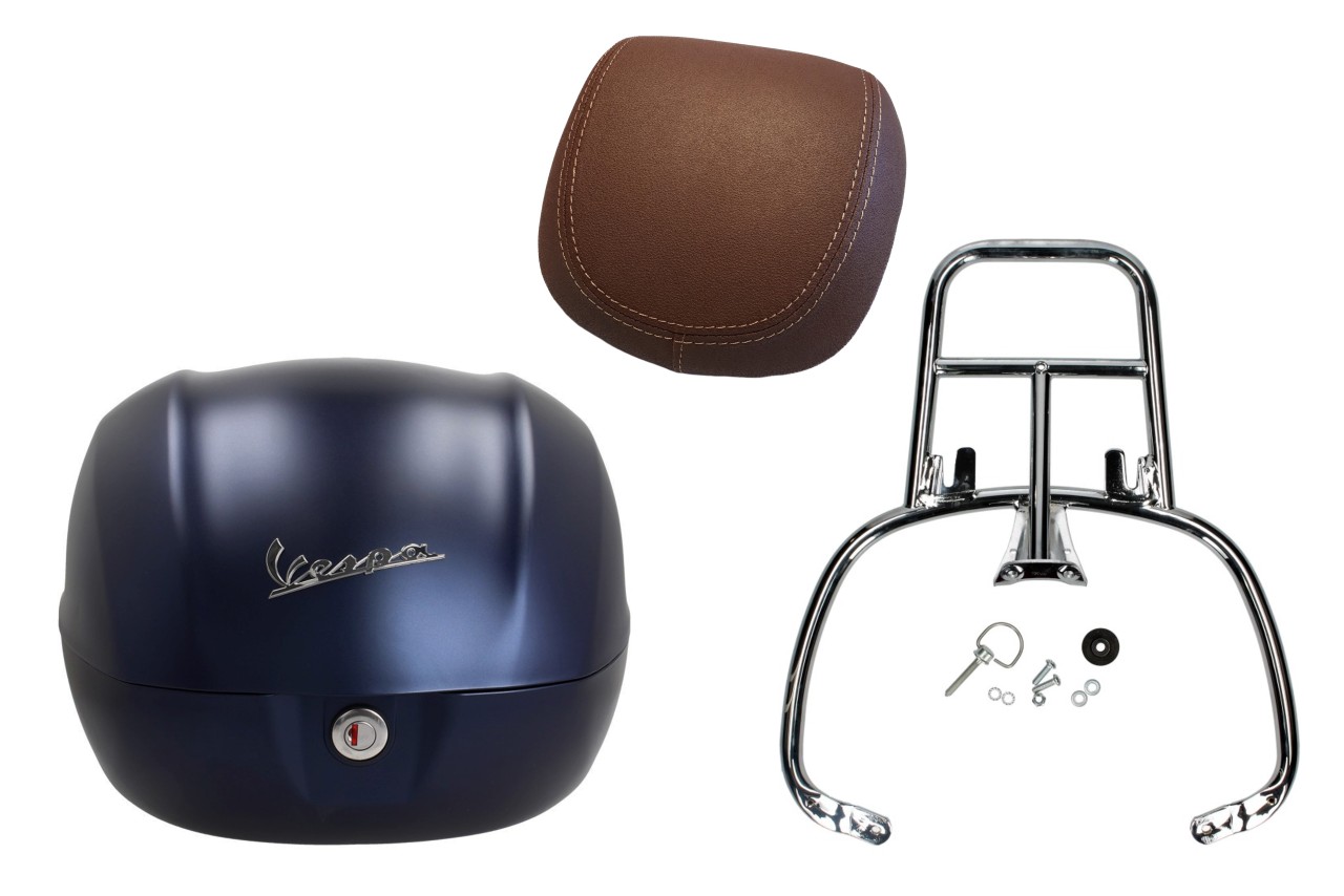 Topcase Kit 32L deep blue matt opaco (288/A), Rückenpolster dunkelbraun für Vespa Primavera