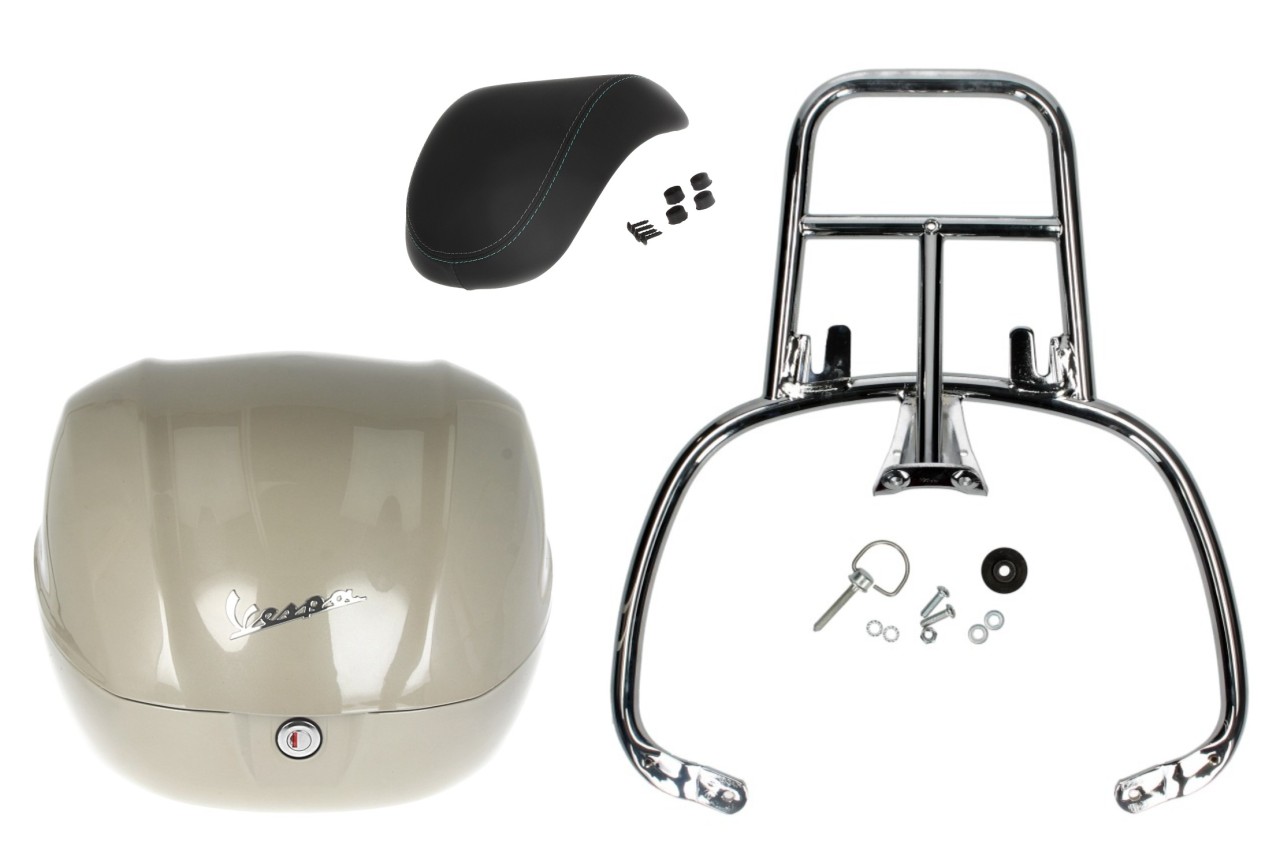 Topcase Kit 32L beige (Q01), Rückenpolster schwarz für Vespa Primavera