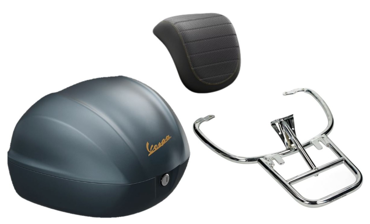 Topcase Kit 32L Blue Officina 8 (D31), Rückenpolster schwarz für Vespa Sprint / Primavera
