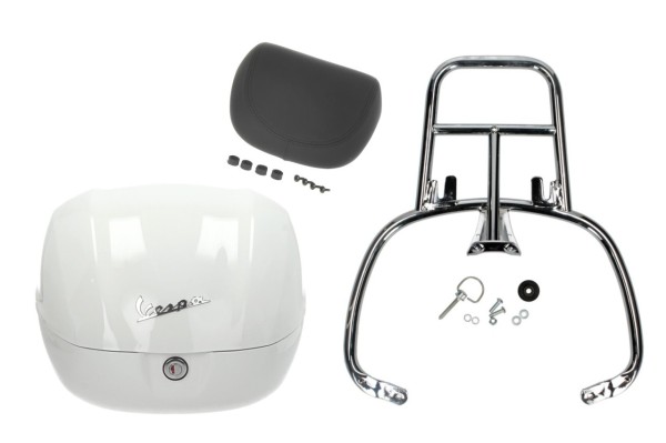 Topcase Kit 32L weiss (B04), Rückenpolster schwarz, Gepäckträger chrom für Primavera
