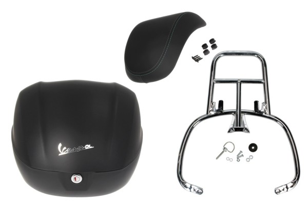 Topcase Kit 32L schwarz matt, Rückenpolster schwarz, Gepäckträger chrom für Primavera/Sprint