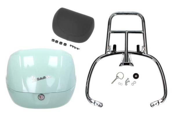 Topcase Kit 32L latte menta (350/A), Rückenpolster schwarz, Gepäckträger chrom für Primavera