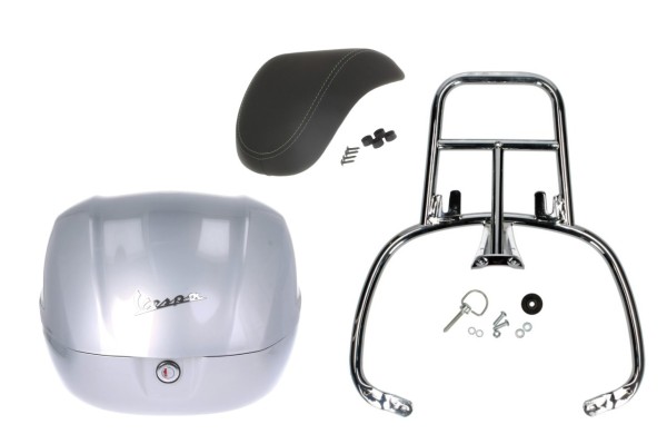 Topcase Kit 32L grau (G41), Rückenpolster schwarz für Vespa Primavera
